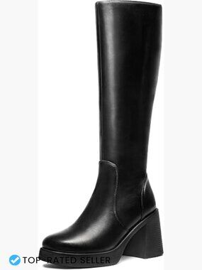 Knee High Platform Boots Chunky Square Toe Block Heel Side Zip Fashion Long